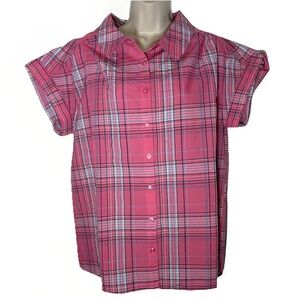 New Christopher Banks L Blouse Shirt Pink Plaid Office Casual Barbiecore Preppy